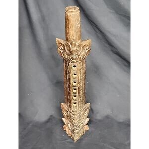 Wooden Balinese Carved Flute Recorder Hand Carved Totem 13" Art Vintage Bali